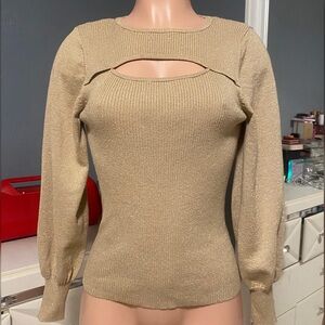 CATO Metallic Cut Out Ribbed Long Sleeve Top